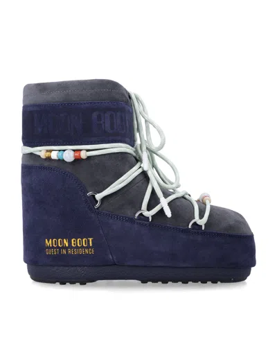 Moon Boot Mini Icon Low Suede Beads Boots In Blue