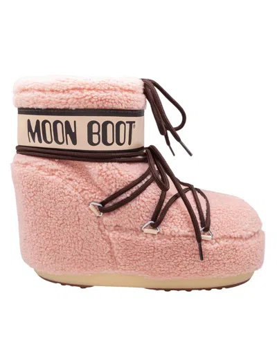 Moon Boot Icon Low Fleece Pink Snow Boot In Animal Print