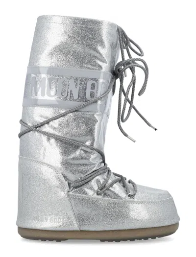 Moon Boot Icon Silver Glittered High Boots In Multi