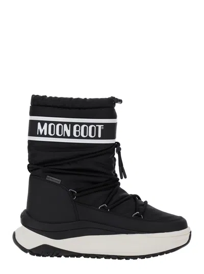Moon Boot Moon Polar Black Ankle Boots With Maxi Logo Print On The Side In Tech Fabric Man