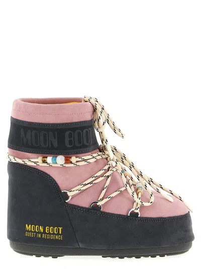 Moon Boot Beaded High Top Boots Two Tone Laces In Pink