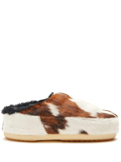 Moon Boot White Cow-print Pony Hair Mules