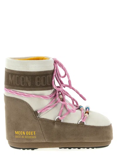 Moon Boot Two-tone Suede S X Guest In Residence Icon Low Ankle Boots In Animal Print