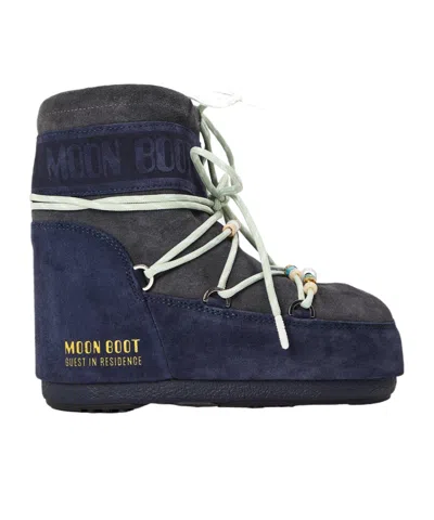Moon Boot Navy And Grey Color-blocked Suede Snow Boots In Blue