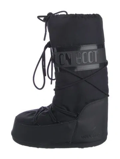 Pre-owned Moon Boot Nylon Bow Accents Lace-up Boots In Black