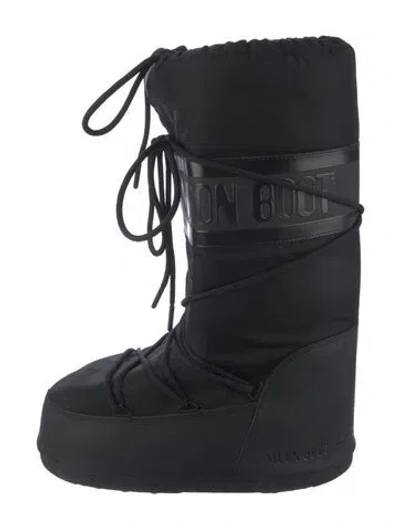 Pre-owned Moon Boot Nylon Bow Accents Snow Boots In Black/white