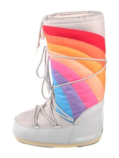 Pre-owned Moon Boot Nylon Colorblock Pattern Lace-up Boots In Gray
