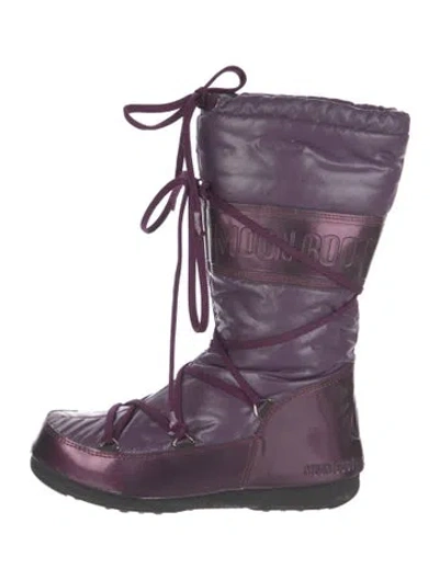 Pre-owned Moon Boot Nylon Colorblock Pattern Lace-up Boots In Purple