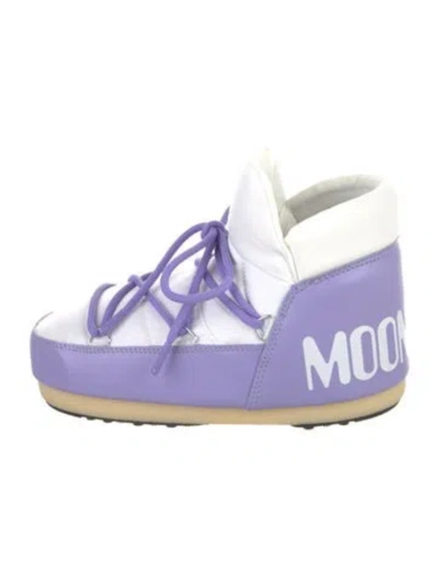 Pre-owned Moon Boot Nylon Colorblock Pattern Lace-up Boots In White