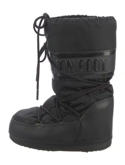 Pre-owned Moon Boot Nylon Embroidered Accent Lace-up Boots In Black