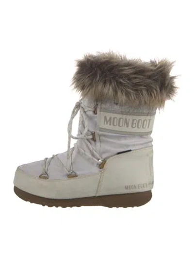 Pre-owned Moon Boot Nylon Faux Fur Trim Lace-up Boots In White