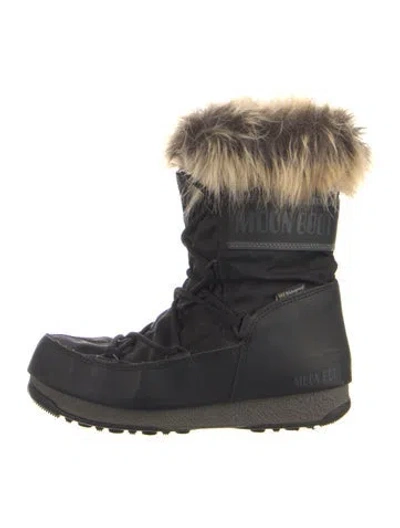Pre-owned Moon Boot Nylon Faux Fur Trim Snow Boots In Black