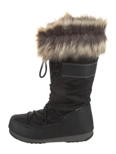 Pre-owned Moon Boot Nylon Fur Trim Lace-up Boots W/ Tags In Black