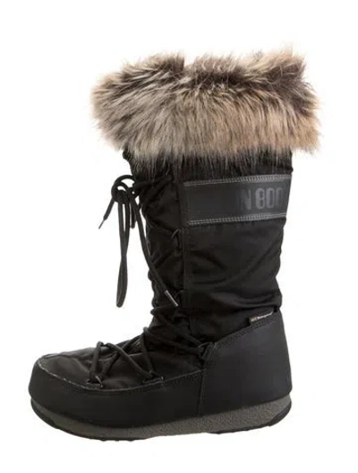 Pre-owned Moon Boot Nylon Fur Trim Snow Boots In Black/neutrals