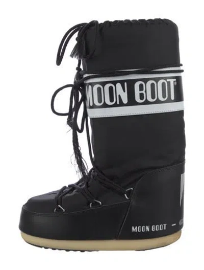 Pre-owned Moon Boot Nylon Graphic Print Lace-up Boots In Black