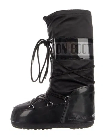 Pre-owned Moon Boot Nylon Graphic Print Lace-up Boots In Black