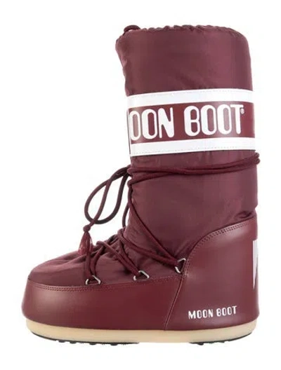Pre-owned Moon Boot Nylon Graphic Print Lace-up Boots In Burgundy