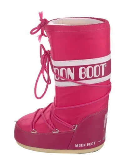 Pre-owned Moon Boot Nylon Graphic Print Lace-up Boots In Pink
