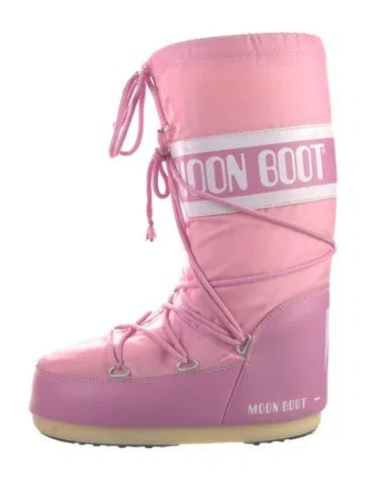 Pre-owned Moon Boot Nylon Graphic Print Lace-up Boots In Pink