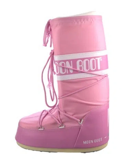Pre-owned Moon Boot Nylon Graphic Print Lace-up Boots In Pink