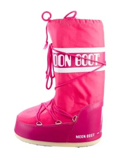 Pre-owned Moon Boot Nylon Graphic Print Lace-up Boots In Pink