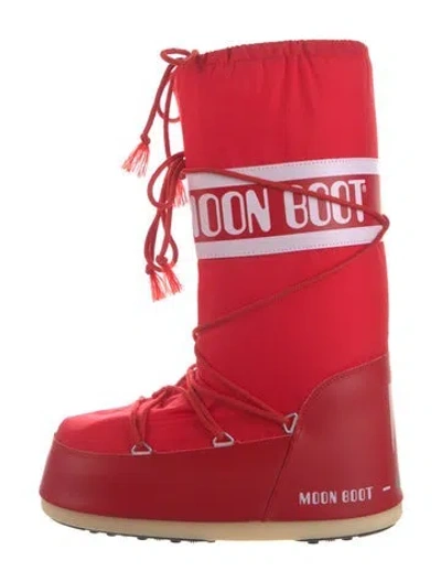 Pre-owned Moon Boot Nylon Graphic Print Lace-up Boots In Red