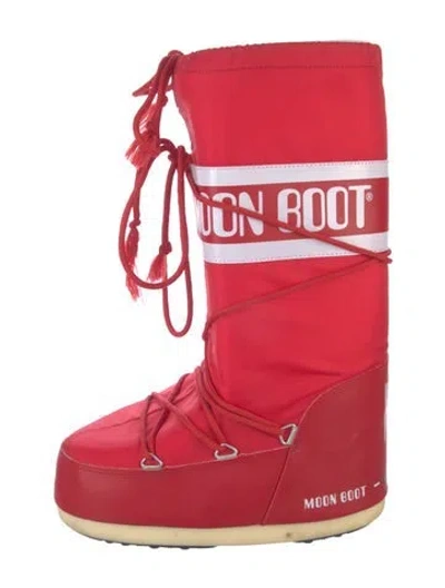 Pre-owned Moon Boot Nylon Graphic Print Lace-up Boots In Red