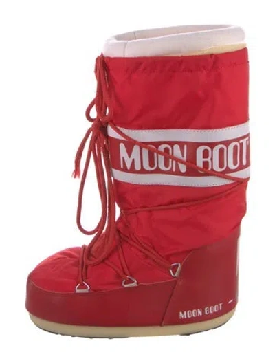 Pre-owned Moon Boot Nylon Graphic Print Lace-up Boots In Red
