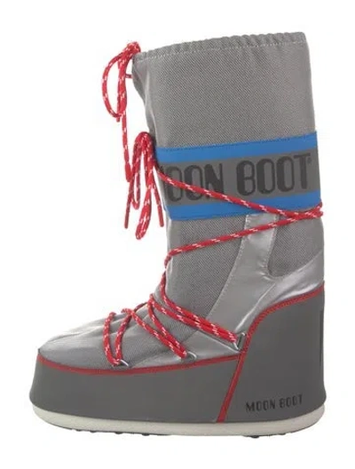 Pre-owned Moon Boot Nylon Graphic Print Lace-up Boots In Silver