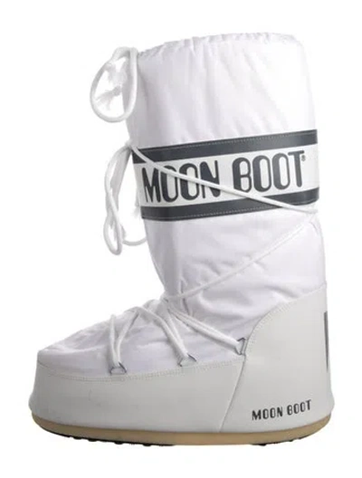 Pre-owned Moon Boot Nylon Graphic Print Lace-up Boots In White