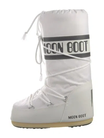 Pre-owned Moon Boot Nylon Graphic Print Lace-up Boots In White