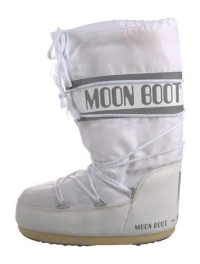 Pre-owned Moon Boot Nylon Graphic Print Lace-up Boots In White