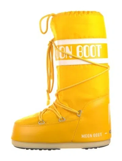 Pre-owned Moon Boot Nylon Graphic Print Lace-up Boots In Yellow