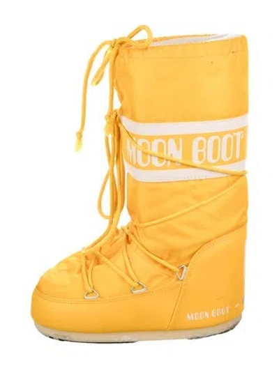Pre-owned Moon Boot Nylon Graphic Print Lace-up Boots In Yellow
