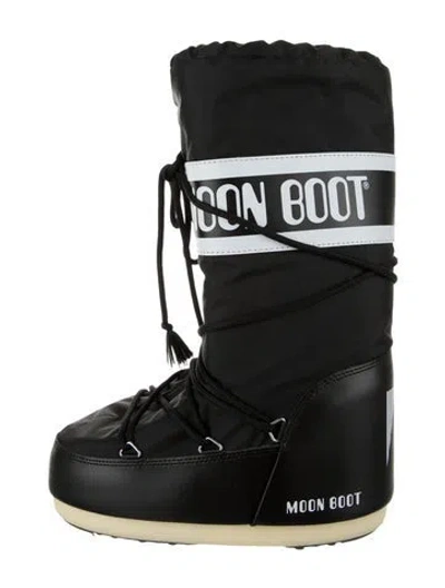 Pre-owned Moon Boot Nylon Graphic Print Snow Boots In Black