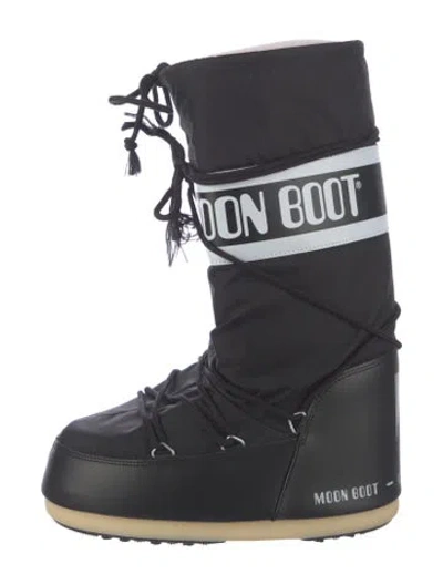 Pre-owned Moon Boot Nylon Graphic Print Snow Boots In Black