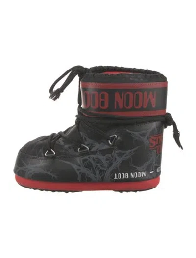 Pre-owned Moon Boot Nylon Graphic Print Snow Boots In Black