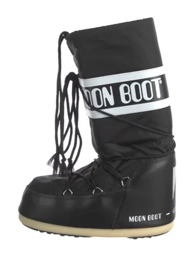 Pre-owned Moon Boot Nylon Graphic Print Snow Boots In Black