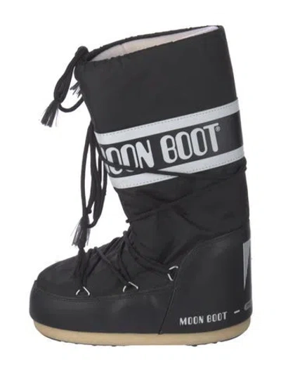 Pre-owned Moon Boot Nylon Graphic Print Snow Boots In Black