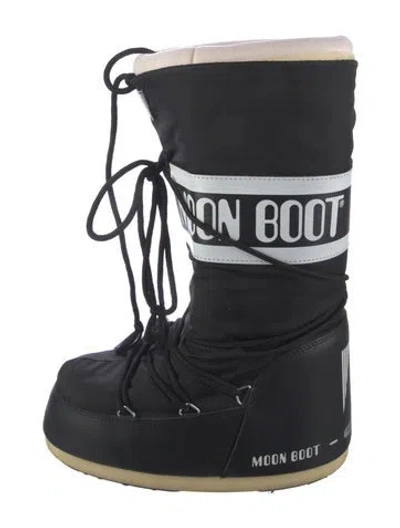 Pre-owned Moon Boot Nylon Graphic Print Snow Boots In Black