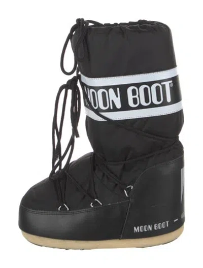 Pre-owned Moon Boot Nylon Graphic Print Snow Boots In Black
