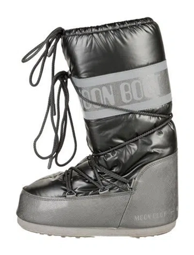 Pre-owned Moon Boot Nylon Graphic Print Snow Boots In Gray