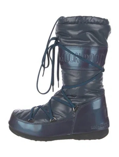 Pre-owned Moon Boot Nylon Lace-up Boots In Blue
