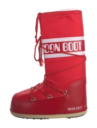 Pre-owned Moon Boot Nylon Lace-up Boots In Red