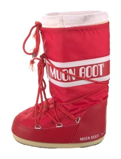 Pre-owned Moon Boot Nylon Lace-up Boots In Red