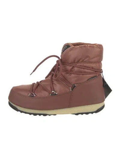 Pre-owned Moon Boot Nylon Leather Trim Embellishment Lace-up Boots In Brown
