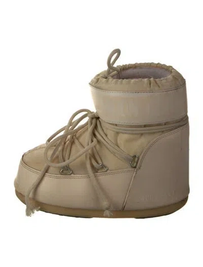Pre-owned Moon Boot Nylon Leather Trim Embellishment Lace-up Boots In Neutral