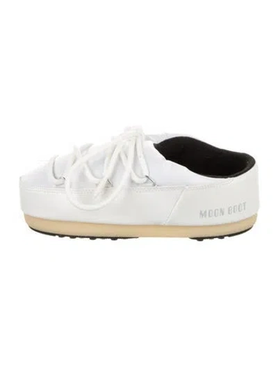 Pre-owned Moon Boot Nylon Leather Trim Embellishment Mules In White