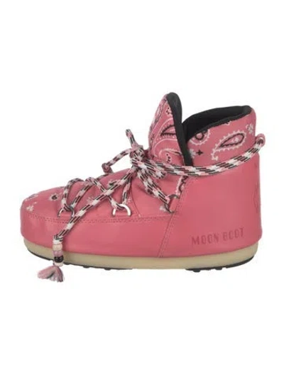 Pre-owned Moon Boot Nylon Paisley Print Snow Boots In Pink