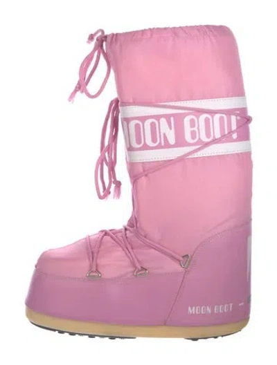 Pre-owned Moon Boot Nylon Patterned Lace-up Boots In Pink